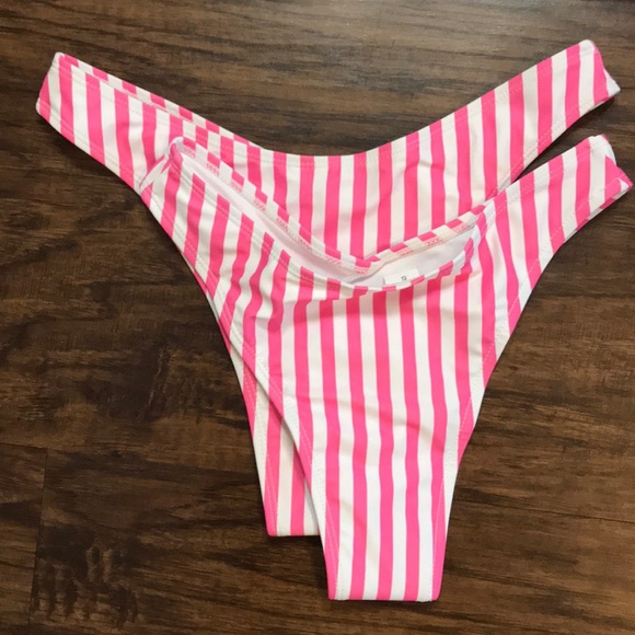 Striped White and Pink Tie Front Cheeky Bikini - Picture 4 of 8